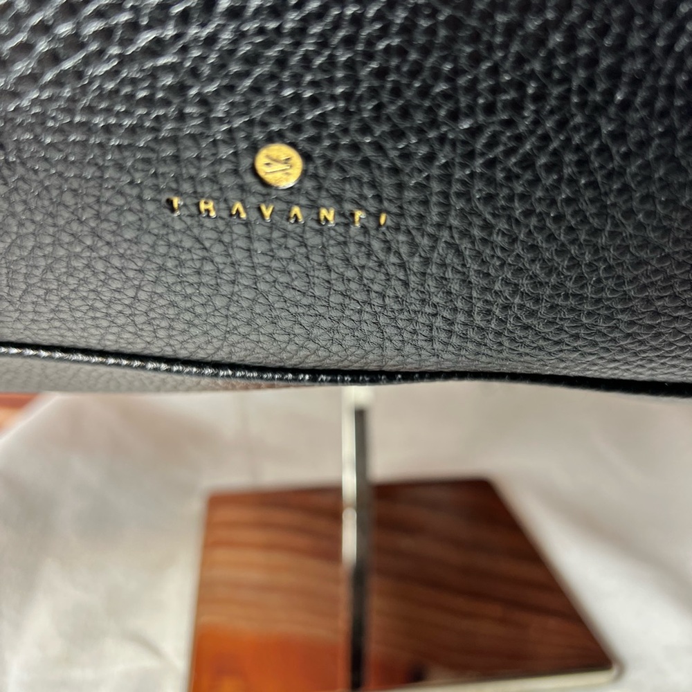 Travanti Large Black Faux Leather Tote Commuter Bag, gold hardware, 15x12x6 - Picture 10 of 15